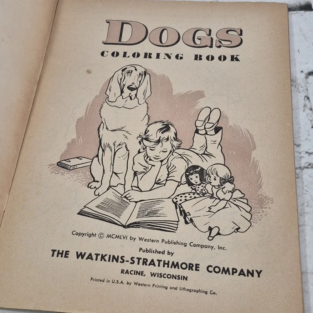 Dogs watkins strathmore coloring book Vintage 1960's Unmarked